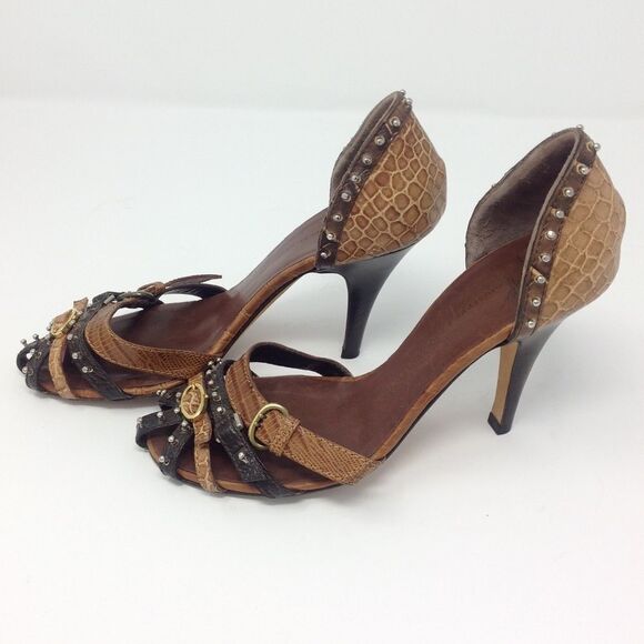 * Giuseppe Zanotti Y2K Studded Brown Leather Caged  Heeled Sandals 35.5 - Picture 10 of 12